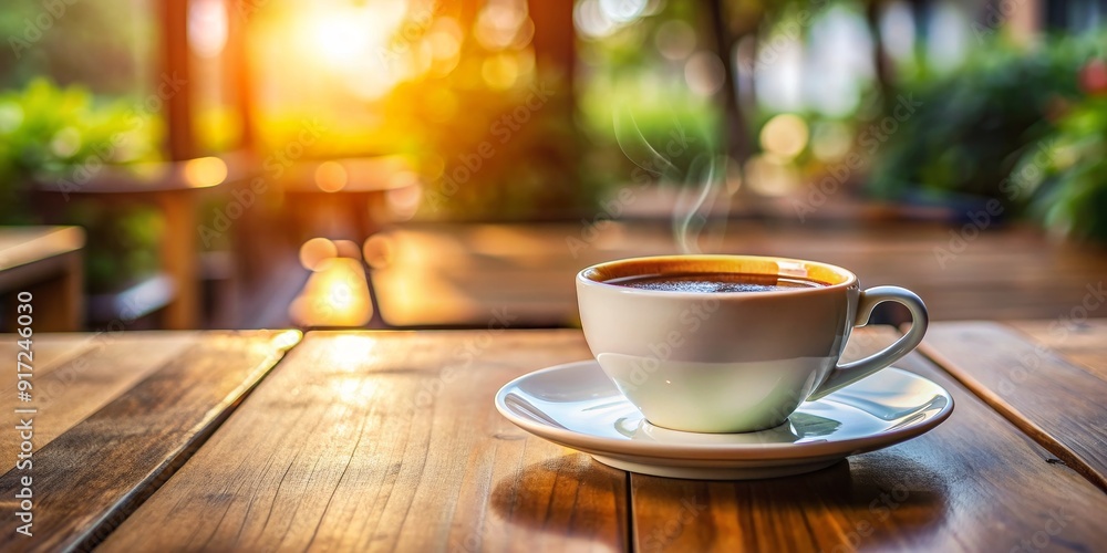 Steaming Cup of Coffee on Wooden Table with Sunlit Bokeh, coffee , morning , beverage , caffeine Steaming Cup of Coffee on Wooden Table with Sunlit Bokeh, coffee , morning , beverage , caffeine