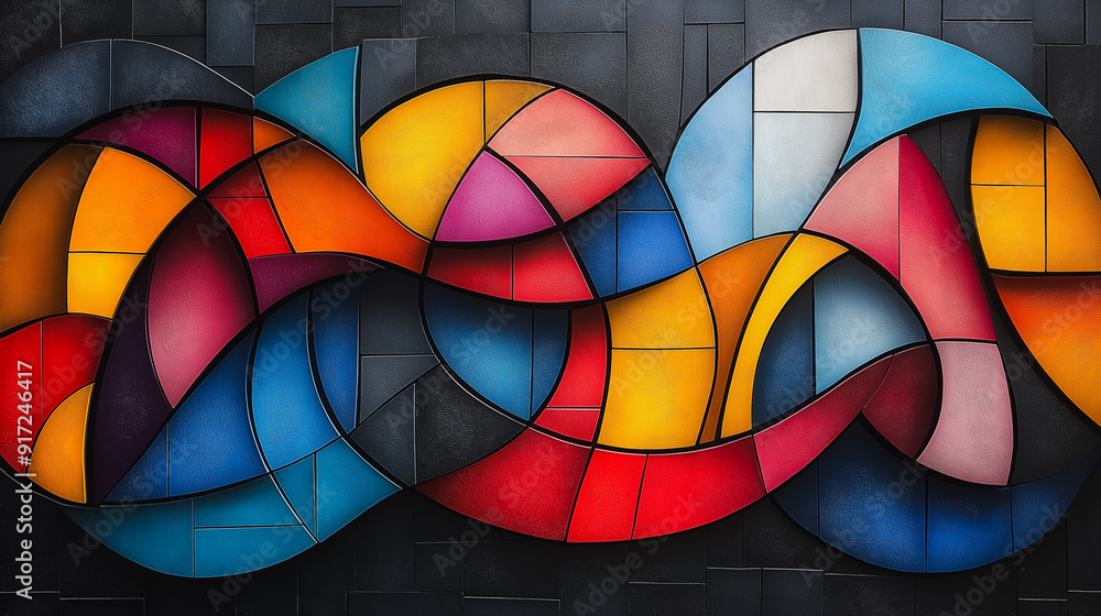 Fototapeta premium Bold abstract painting of Barcelona's marathon with energetic shapes.