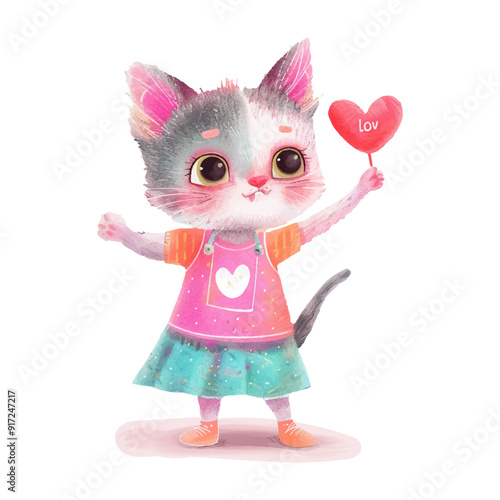 cat with love sign hand white background (15)