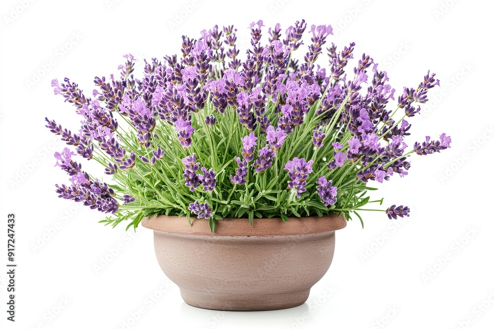 Colorful lavender flowers in the pot isolated on a white background Colorful lavender flowers in the pot isolated on a white background