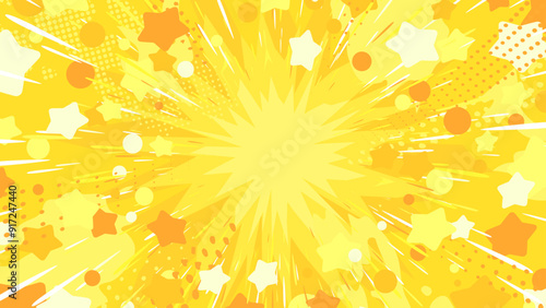 爆発の光と星が広がるエフェクトのイラスト