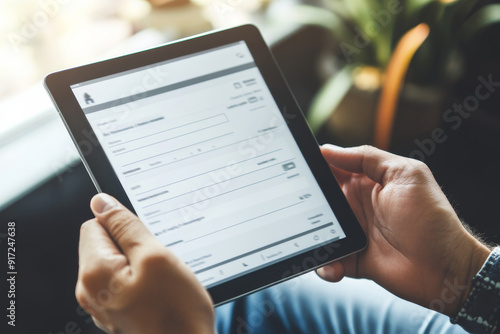 Wallpaper Mural Hands holding a tablet with a business survey form Torontodigital.ca