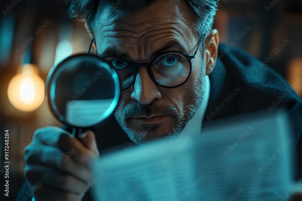 Auditor Analyzing Data for Fraud with Magnifying Glass Auditor Analyzing Data for Fraud with Magnifying Glass