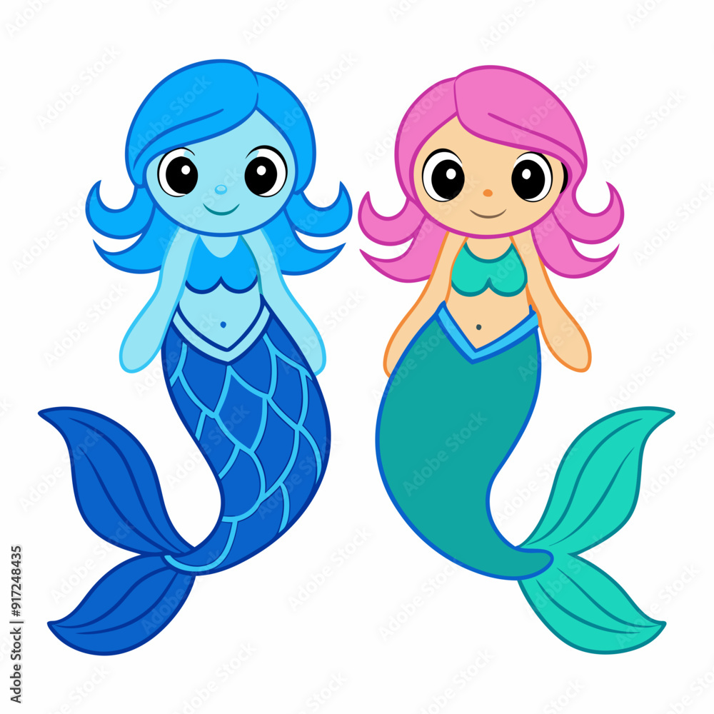 Cute mermaids with fish art vector illustration Cute mermaids with fish art vector illustration