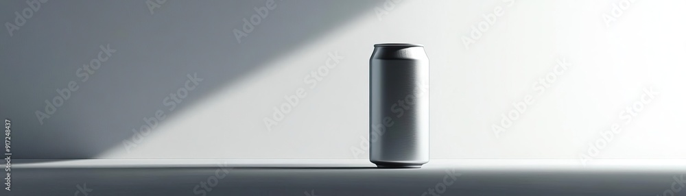 A highkey minimalist setup with a craft beer can, set against a crisp, white background, broad empty space on the right for promotional text A highkey minimalist setup with a craft beer can, set against a crisp, white background, broad empty space on the right for promotional text