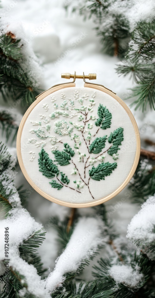 Christmas tree decorated with decorations in embroidery style Christmas tree decorated with decorations in embroidery style