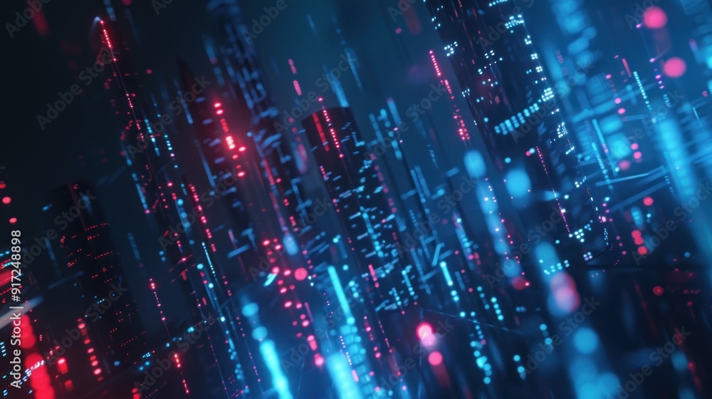 Obraz premium Abstract Neon Cityscape with Glowing Lines