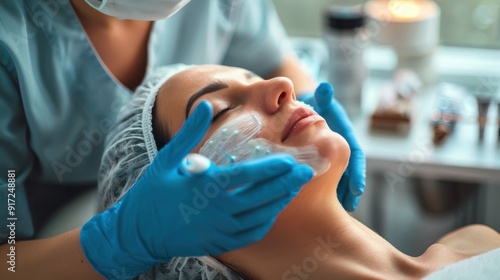 Woman in a beauty clinic having a skincare procedure done by a specialist photo