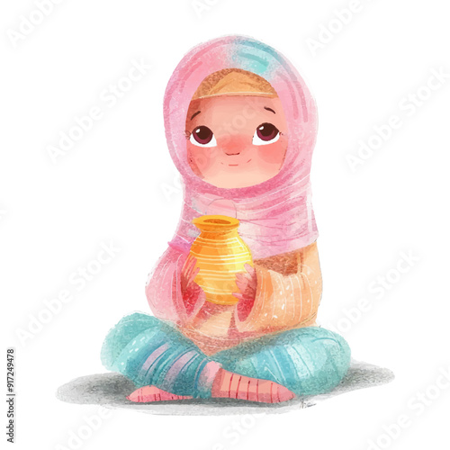 Cute girl moslem holding lantern sport technology (19)