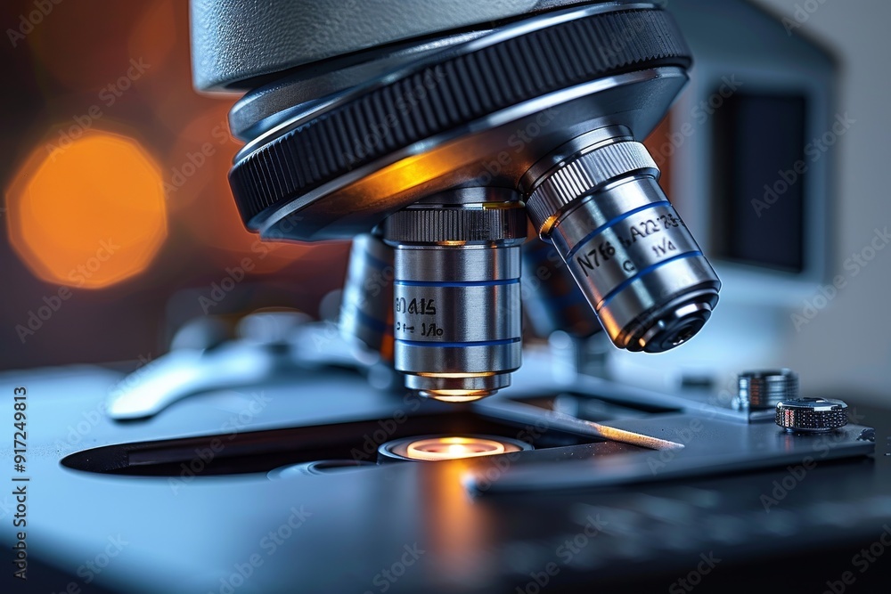 Close-Up View of a Microscope Focusing on a Slide in a Laboratory Setting Close-Up View of a Microscope Focusing on a Slide in a Laboratory Setting