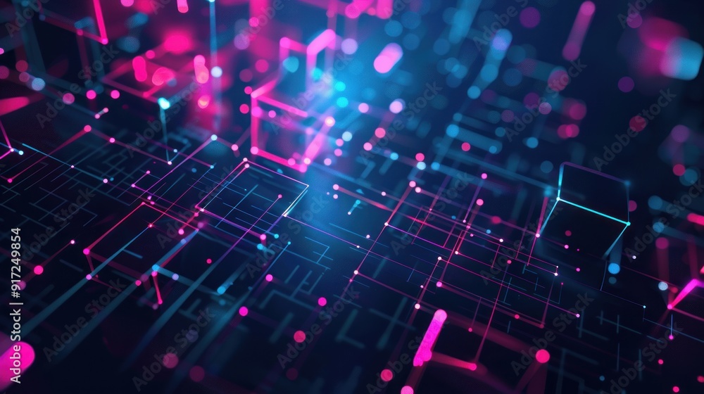 Neon Grid: Abstract Digital Network Neon Grid: Abstract Digital Network