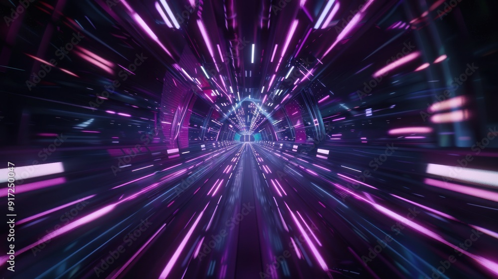 Futuristic Hyperloop Tunnel with Neon Lights Futuristic Hyperloop Tunnel with Neon Lights