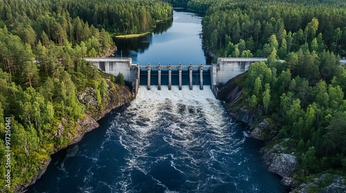River dam of a hydroelectric power plant at the Ume river in the VÃ¤sterbotten province of Sweden