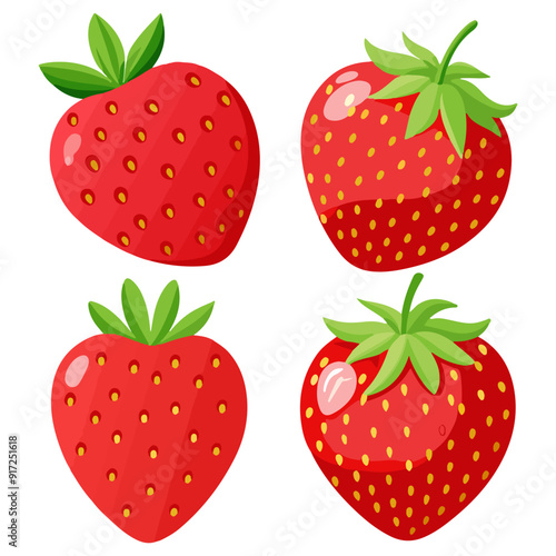 Set of 3d realistic tropical strawberry berry vector illustration, strawberry fruit icons set.