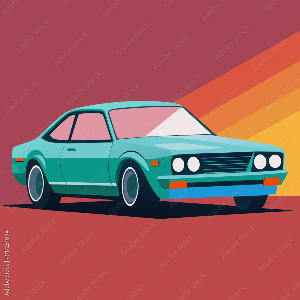 Obraz premium Véhicule de voiture ou d’automobile garé sur l’herbe de pelouse de secteur place le dessin animé plat d’illustration de modèle