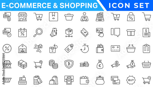 Shopping icons set. E-commerce icon collection. Online shopping thin line icons. Shop icons vector