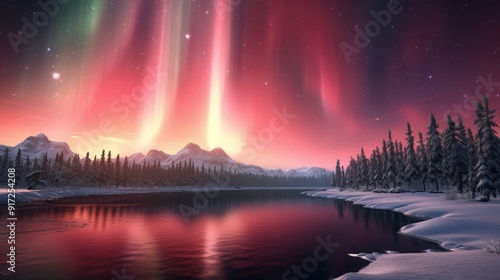 Aurora Borealis over a Snowy Lake