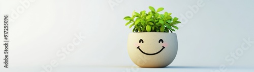 Cheerful potted plant with a smiling face, perfect for adding a touch of joy and nature to any space or project. photo