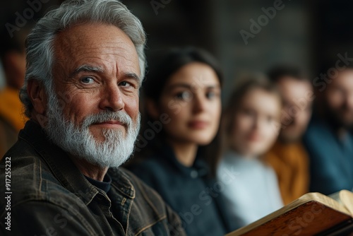 Faithful Group in Bible Study Led by Christian Preacher
