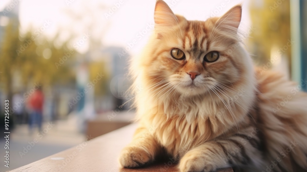 Fototapeta premium A Fluffy Orange Cat Looking at the Camera