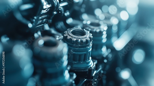 A detailed close-up image of an intricate mechanical engine component, showcasing the precision and complexity of modern engineering and machinery design.