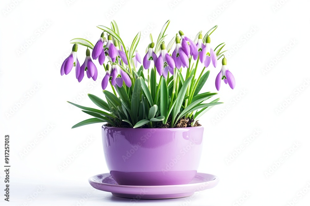 Colorful snowdrop flowers in the pot isolated on a white background Colorful snowdrop flowers in the pot isolated on a white background