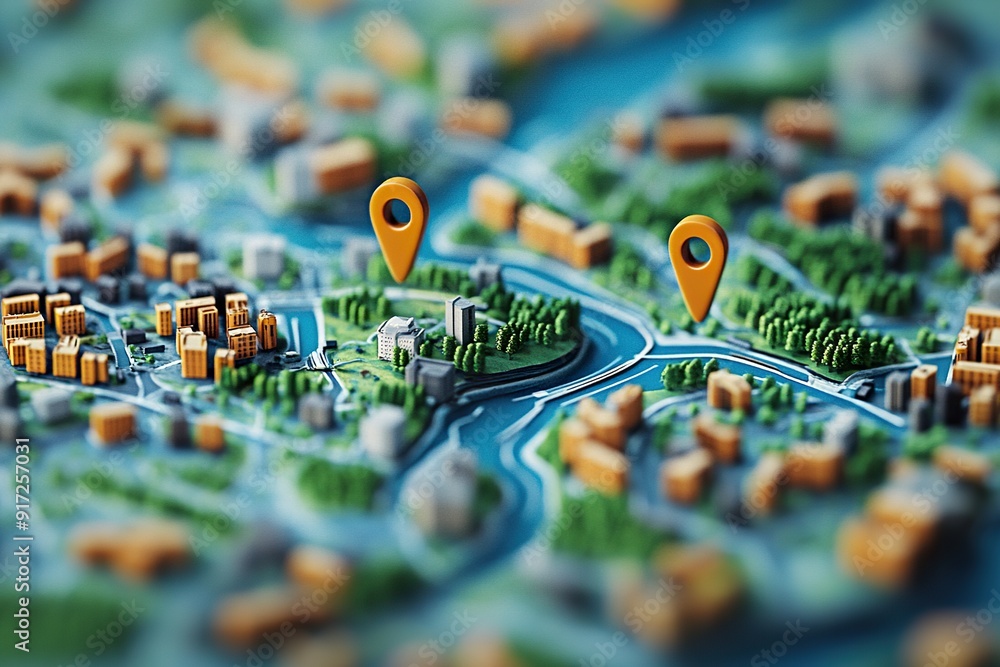 Fototapeta premium Map with Navigation Symbols and Icons