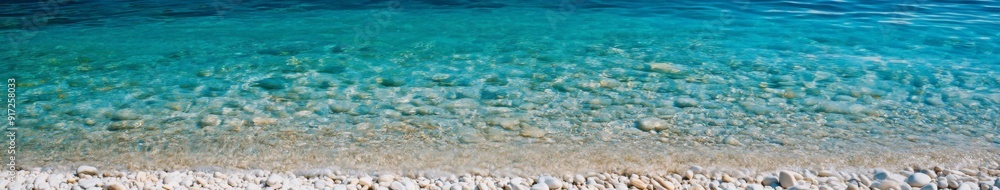 Fototapeta premium Pristine Turquoise Waters and White Pebbles: A Crystal Clear Vision of Nature's Purity and Serenity, Landscape, 4K Wallpaper