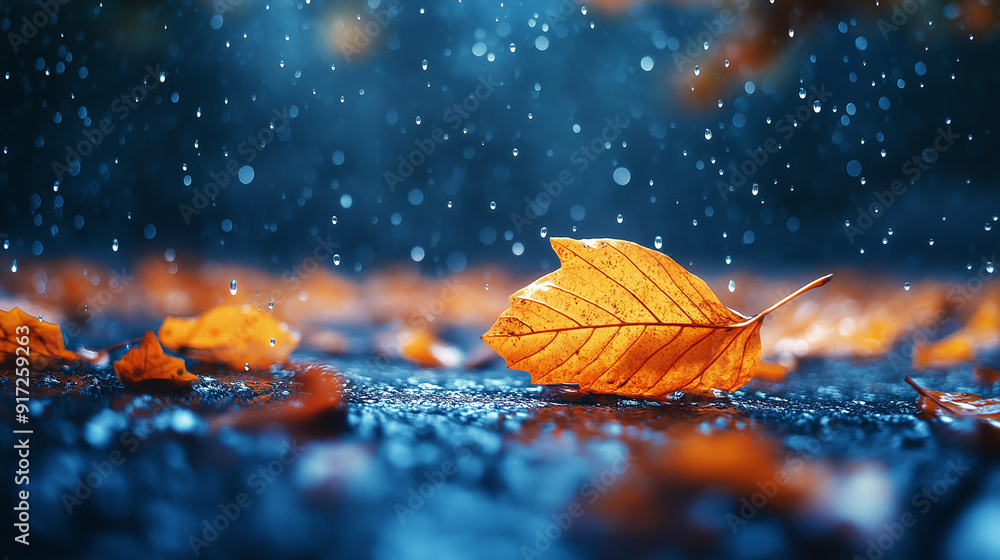 Autumn Yellow Leaves Falling from Trees on Blue Background Autumn Yellow Leaves Falling from Trees on Blue Background