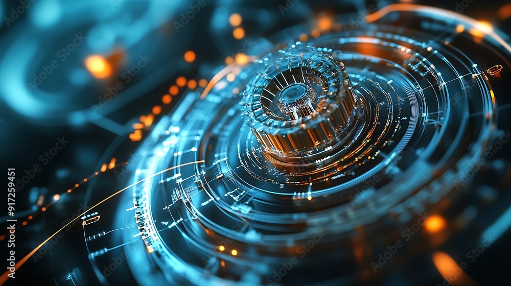 Abstract 3D Render of a Metallic Gear with Blue and Orange Glow Abstract 3D Render of a Metallic Gear with Blue and Orange Glow