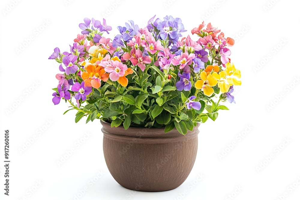 Colorful wallflower flowers in the pot isolated on a white background Colorful wallflower flowers in the pot isolated on a white background