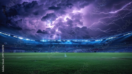 Soccer Stadium Under a Dramatic Thunderstorm