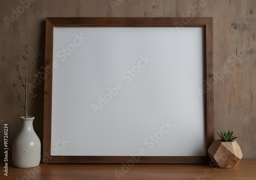 Mockup frame, Empty picture frame, rustic wooden frame, neutral color palette