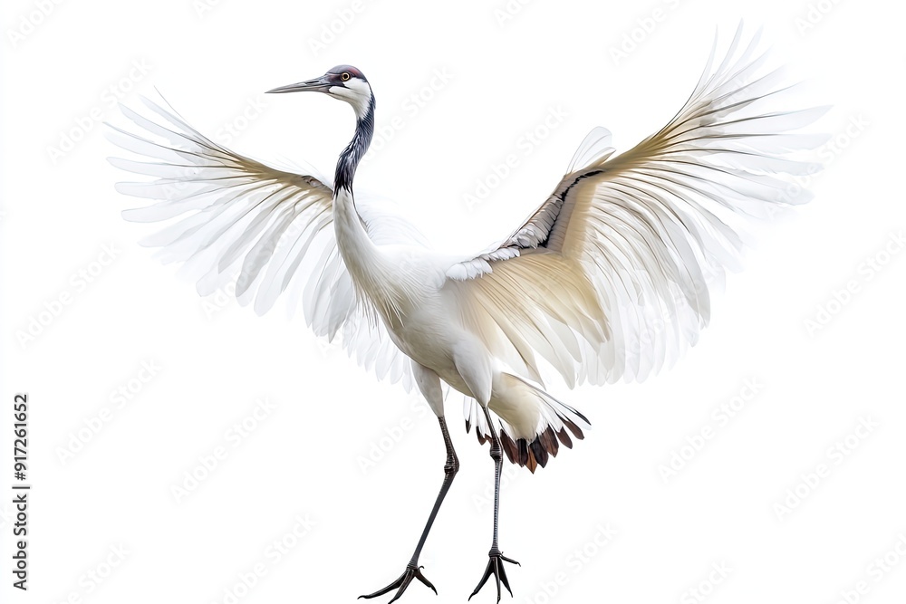 Fototapeta premium Crane standing and dancing isolated on a white background