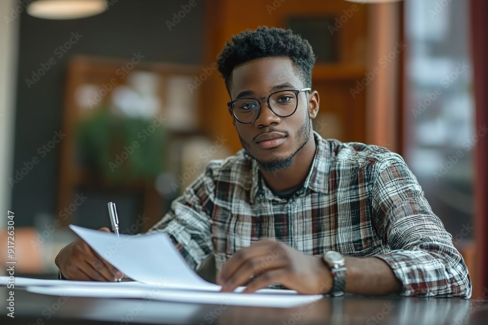 Young Designer of African-American Descent Completing Legal Agreement Young Designer of African-American Descent Completing Legal Agreement