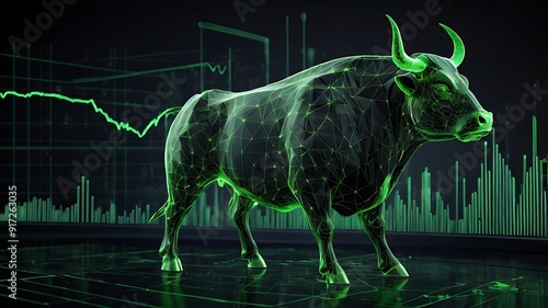 Obraz na płótnie Stock market illustration of bull market, growth in net worth of market in a bullish asset market, trading up worth graph. AI Generated w salonie