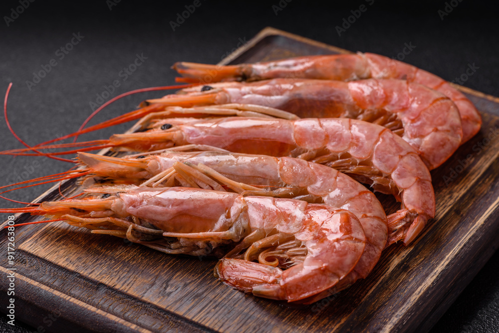 Tiger shrimp or langoustine boiled with spices and salt Tiger shrimp or langoustine boiled with spices and salt