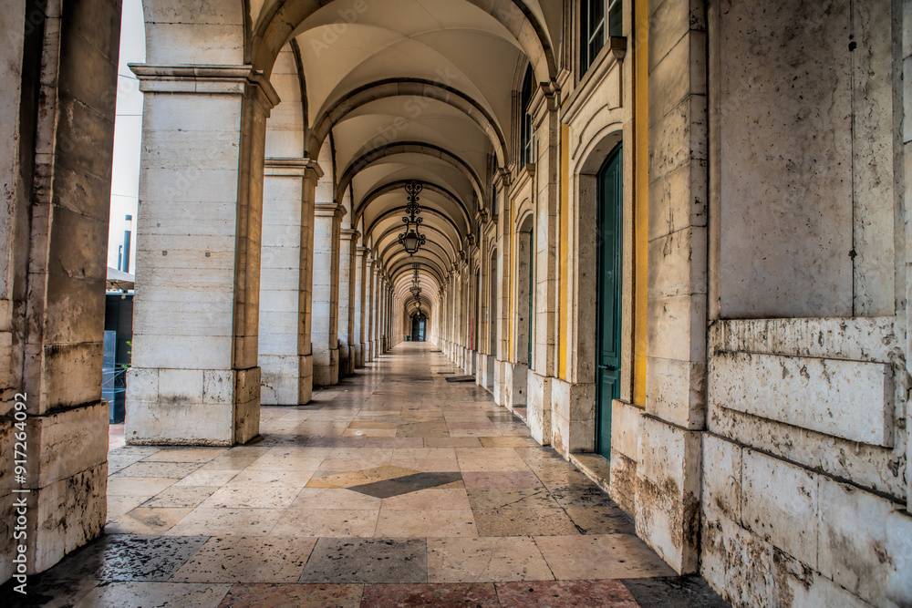 Detail of an arcade surrounding praca do comercio in Lisbon, Portugal. Detail of an arcade surrounding praca do comercio in Lisbon, Portugal.