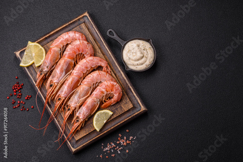 Tiger shrimp or langoustine boiled with spices and salt