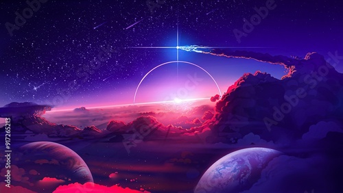 landscape with moon and stars
