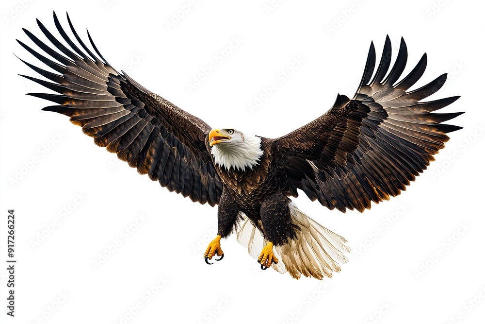 Obraz premium Eagle flying and screeching isolated on a white background