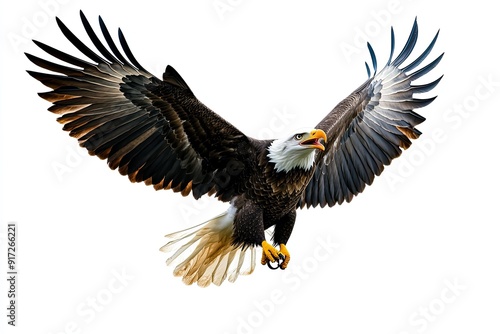 Eagle flying and screeching isolated on a white background