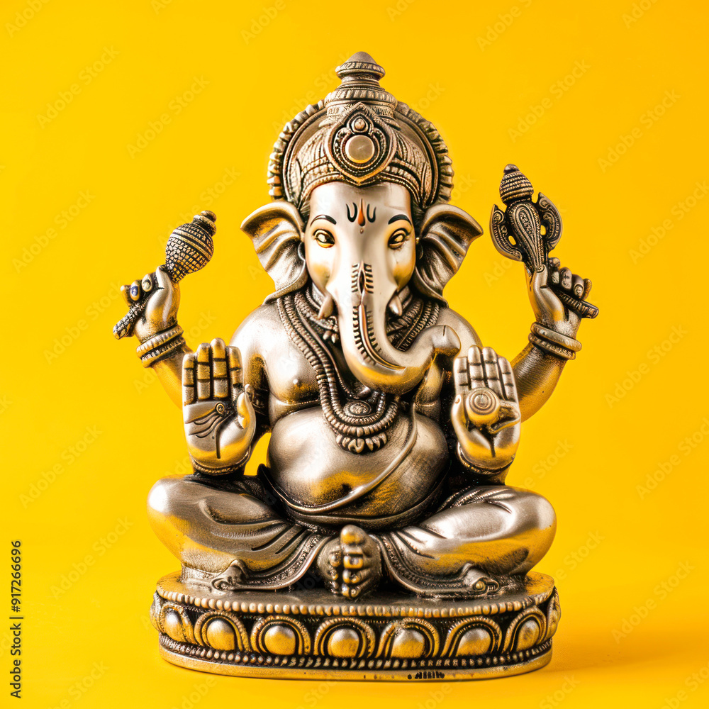 Obraz premium Lord ganesha sclupture on yellow background