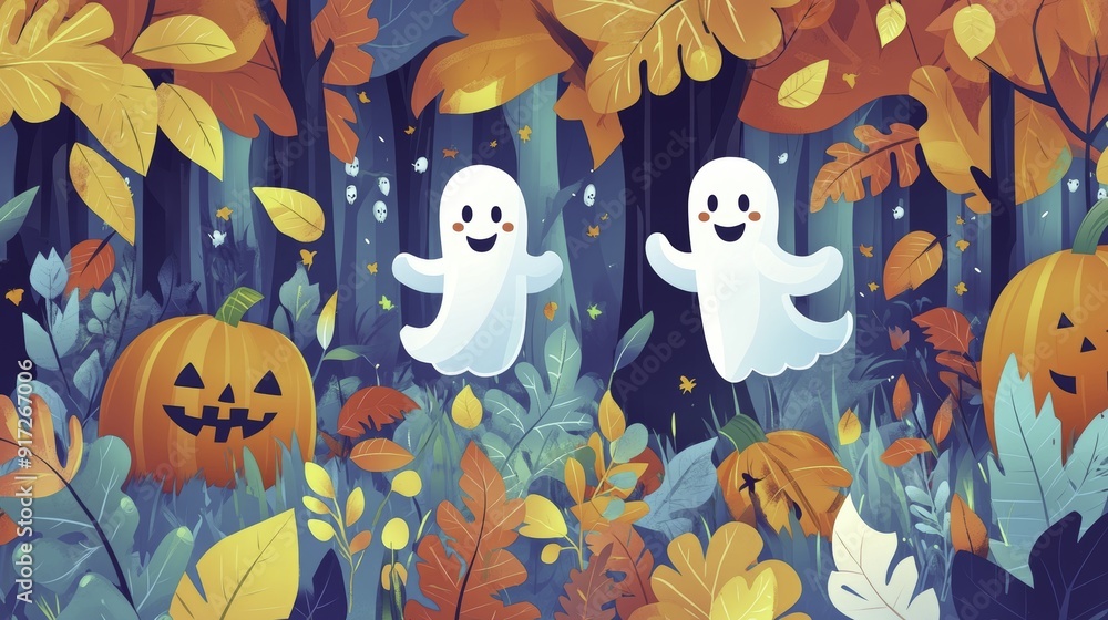 Halloween Ghosts in Autumn Woods Halloween Ghosts in Autumn Woods