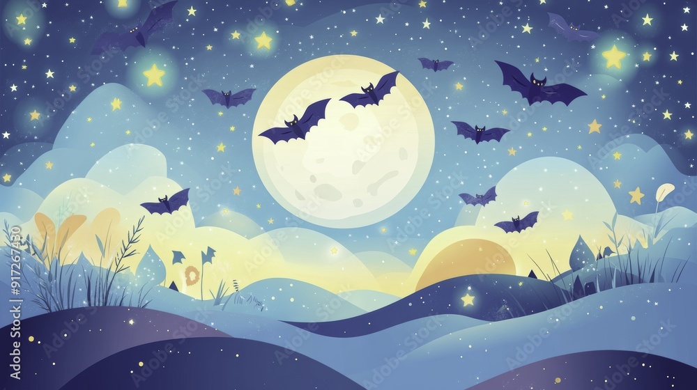 Night Sky with Bats and Stars Night Sky with Bats and Stars