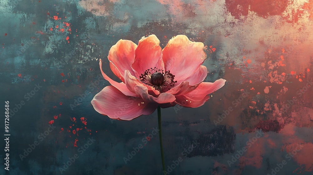 Obraz premium A Single Pink Poppy on a Grungy Background