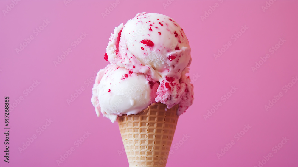photo of ice cream in cone with pink and white color on solid background, studio shot, high resolution photography photo of ice cream in cone with pink and white color on solid background, studio shot, high resolution photography
