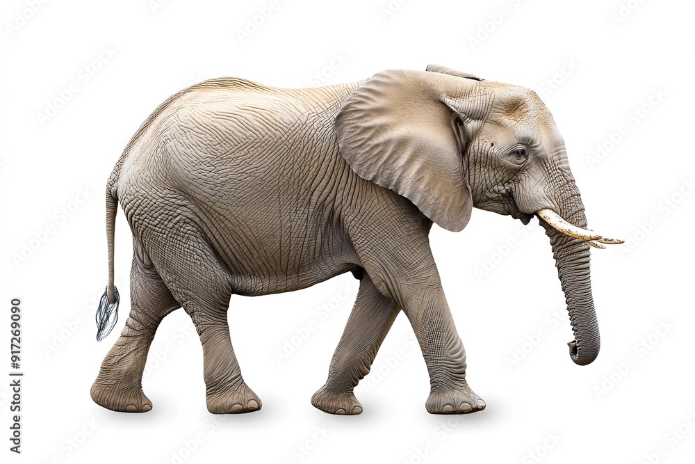 Elephant walking and trumpeting isolated on a white background Elephant walking and trumpeting isolated on a white background