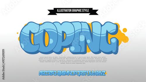 Cartoon graffiti comic doodle font alphabet. Vector banner A, B, C, D, E, F, G, H, I, J, K, L, M, N, O, P, Q, R, S, T, U, V, W, X, Y, Z and Arab numerals 0, 1, 2, 3, 4, 5, 6, 7, 8, 9 Graffiti font.