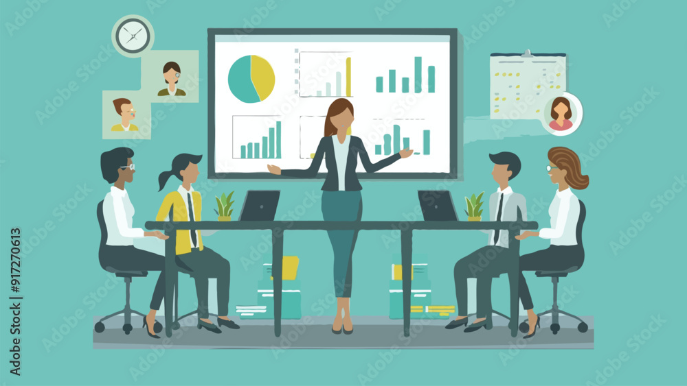 A corporate illustration of a man who teaches other people on white background A corporate illustration of a man who teaches other people on white background